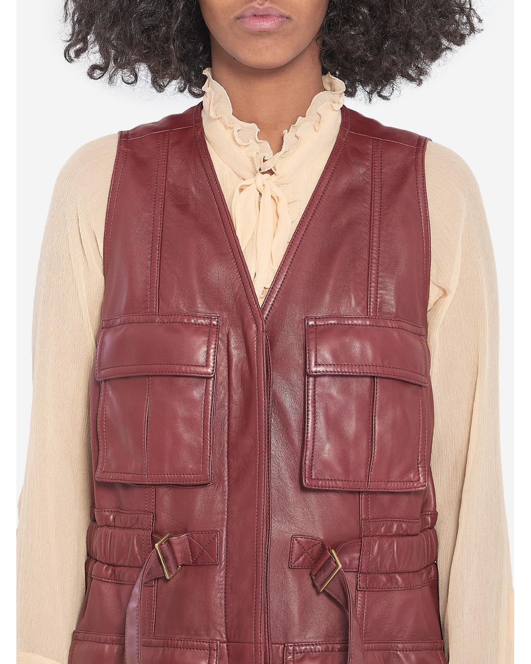 【CHLOE】BURGUNDY LEATHER UTILITY VEST●CH25UCG0121127N Chloé Burgundy Leather Utility Vest in Red | Lyst