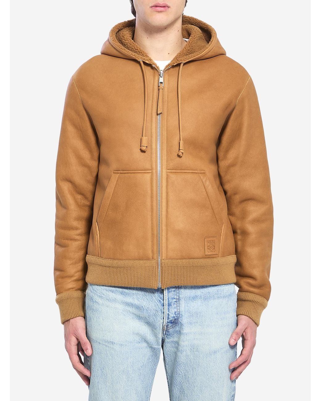 Loewe Blue Hooded Leather Jacket for men