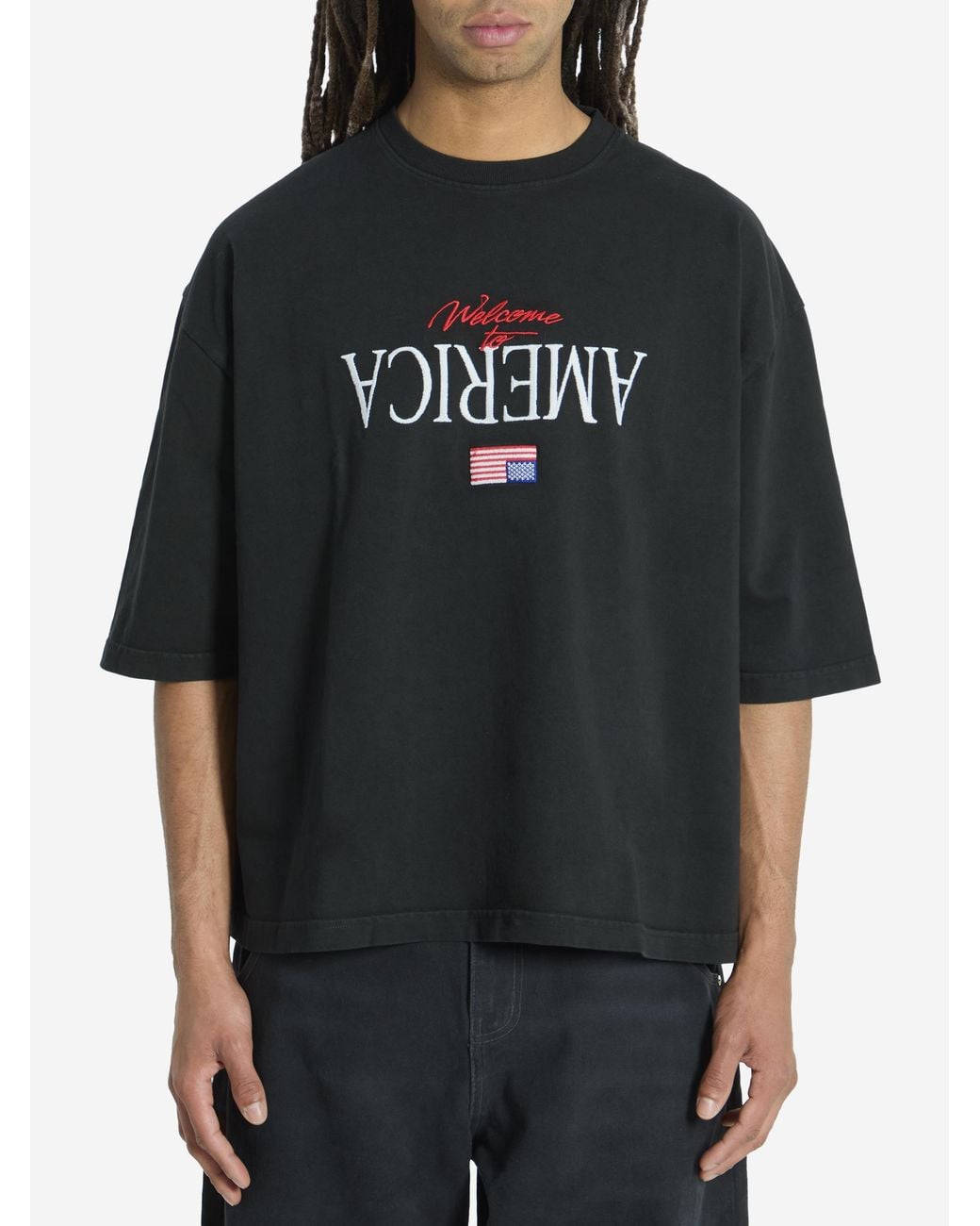 Willy Chavarria Black Welcome To America Tshirt for men