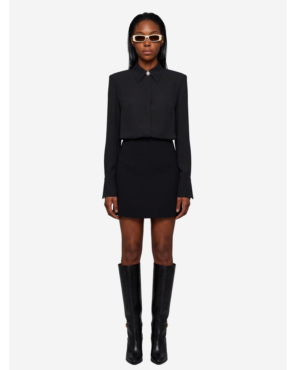 SUTTON NEW YORK Black Double Georgette Shirt Dress