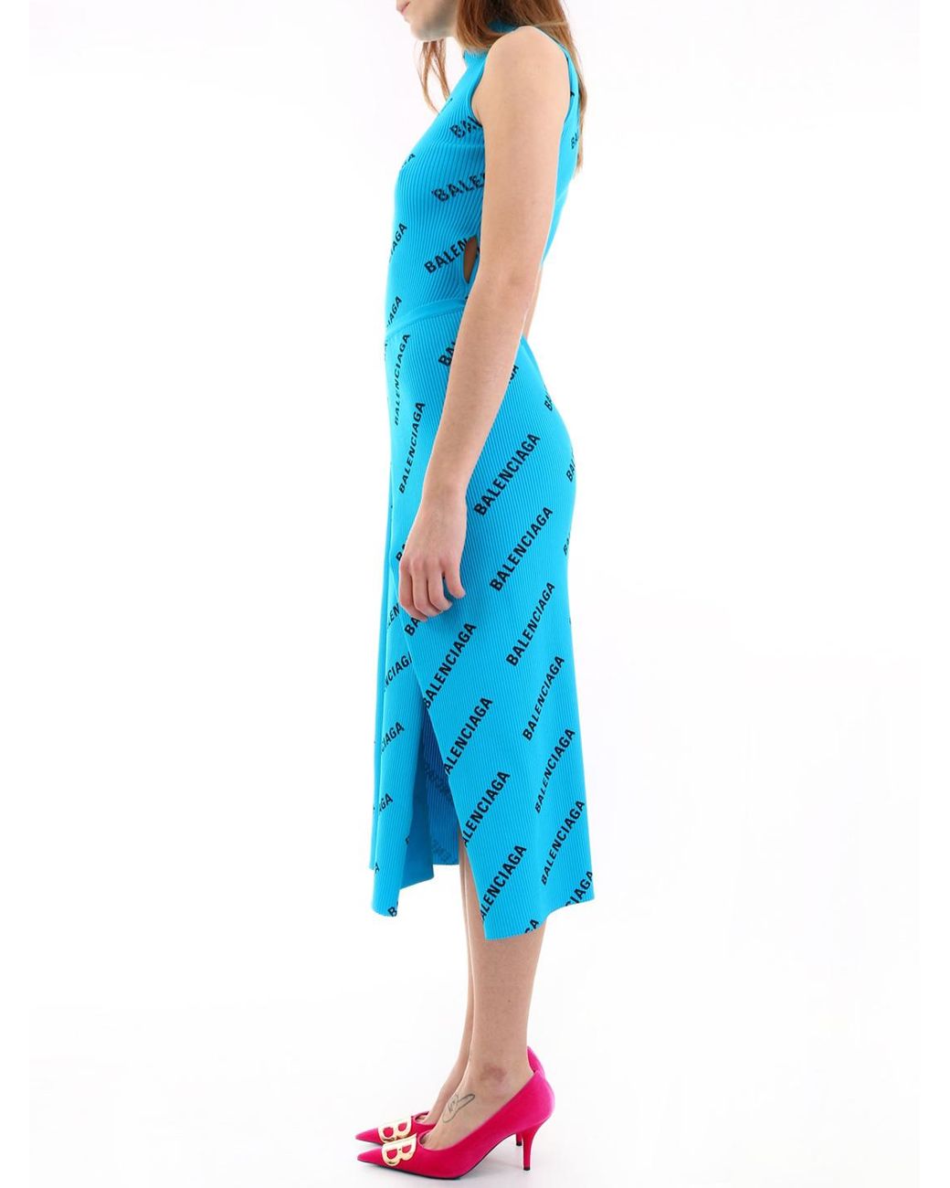 Balenciaga All-over Logo Wrap Dress in Light Blue (Blue) | Lyst