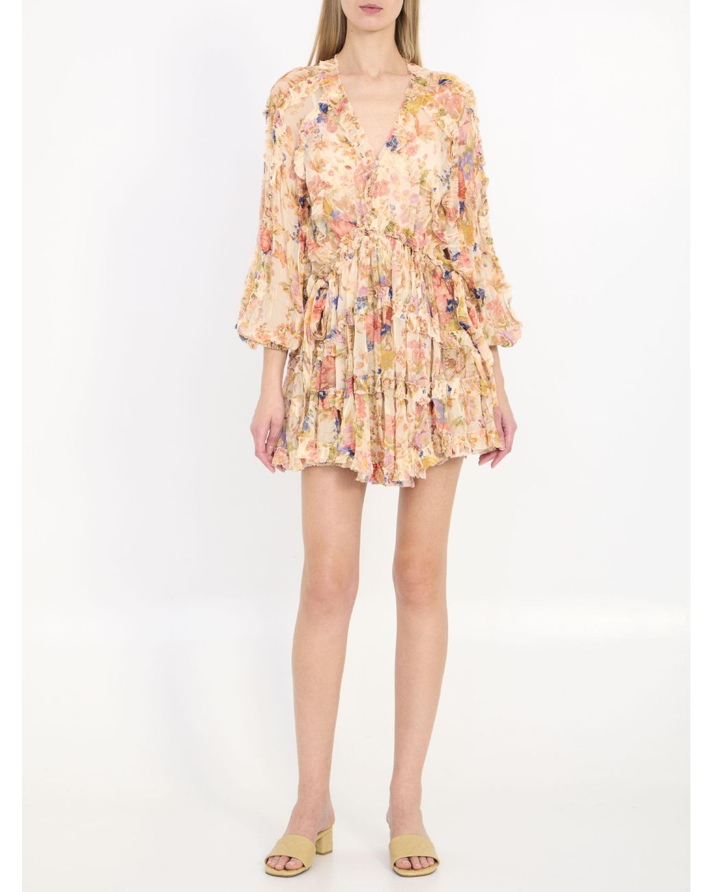 【Zimmermann】AUGUST BILLOW FRILL MINI DRESS フリルミニ Zimmermann August Billow Frill Mini Dress in Natural | Lyst