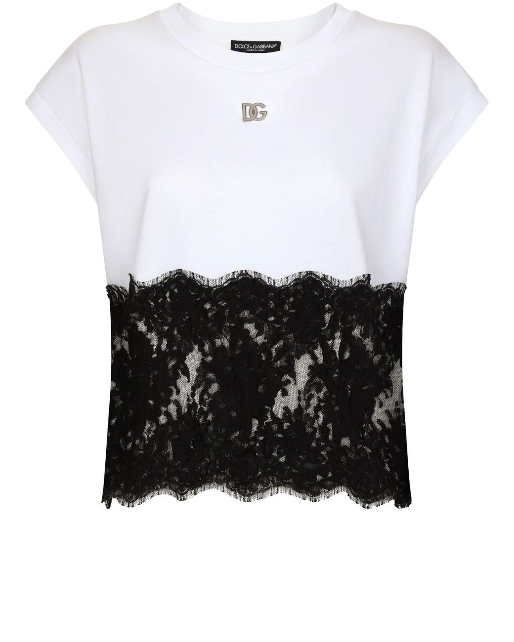 Dolce & Gabbana T-shirt With Lace Details in White | Lyst