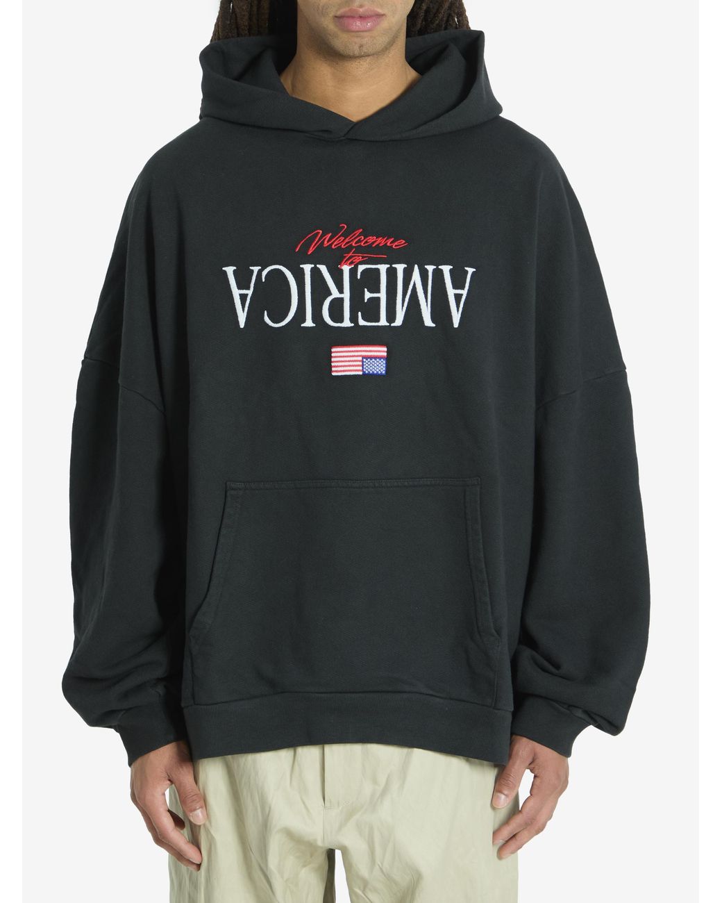 Willy Chavarria Black Welcome To America Hoodie for men