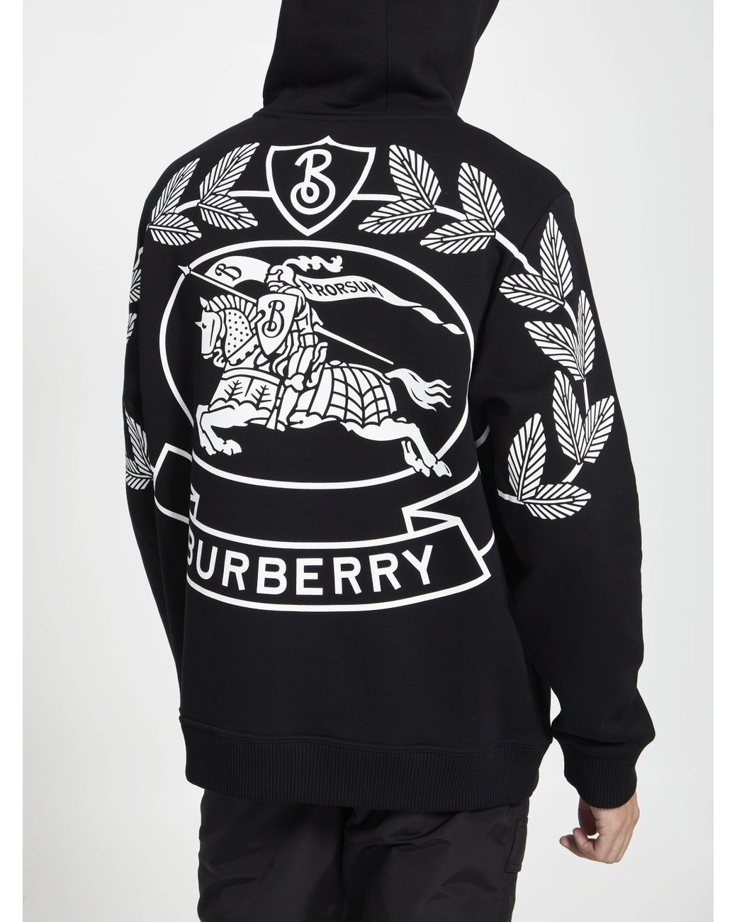 Burberry Logo Printed Drawstring Hoodie in Black for Men