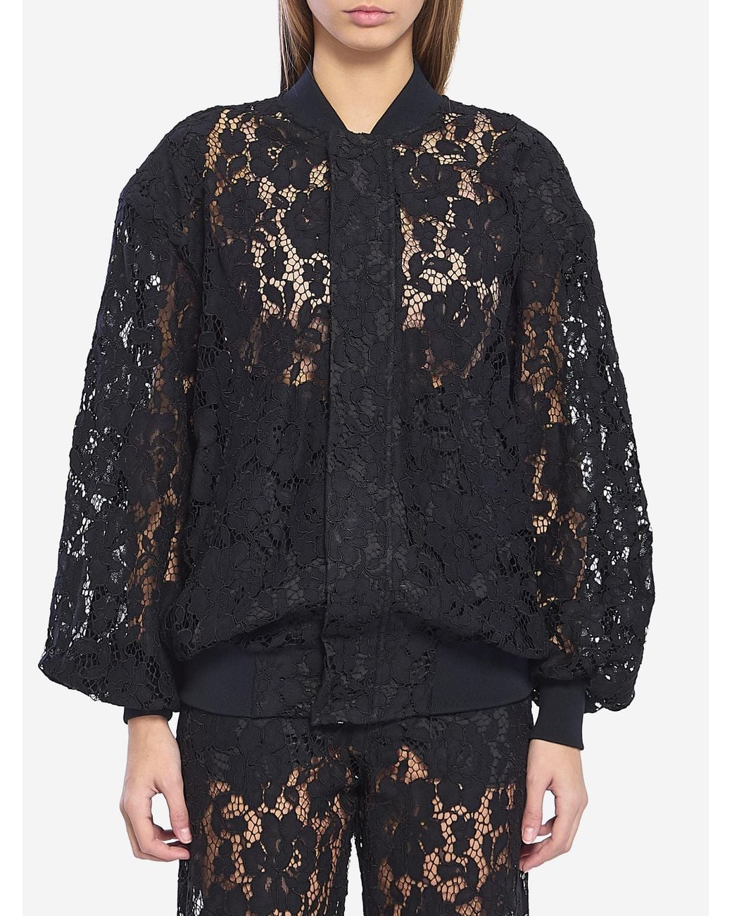 FEDERICA TOSI Black Lace Bomber Jacket