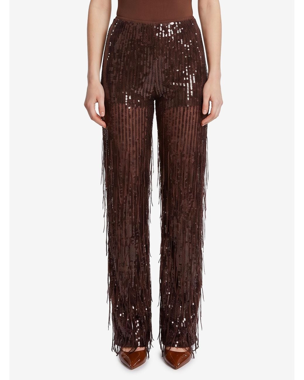 FEDERICA TOSI Brown Pants With Sequin And Fringes
