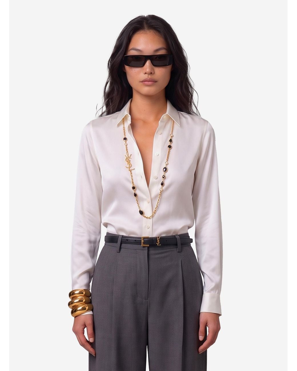 SUTTON NEW YORK White Stretch Silk Shirt