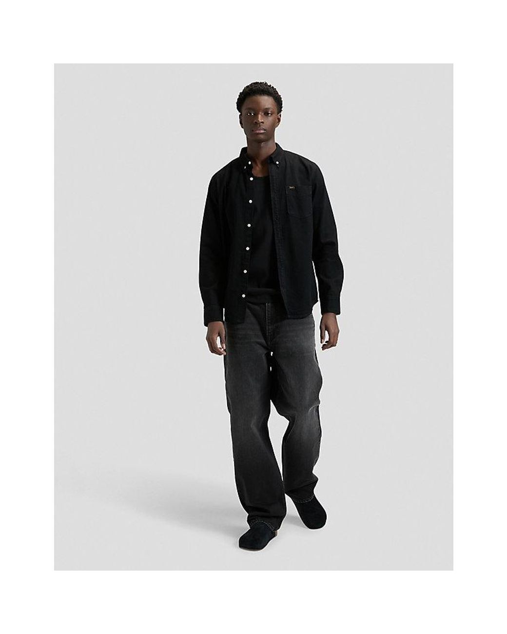 Lee Jeans Black Regular Lightweight Button Down Shirt for men