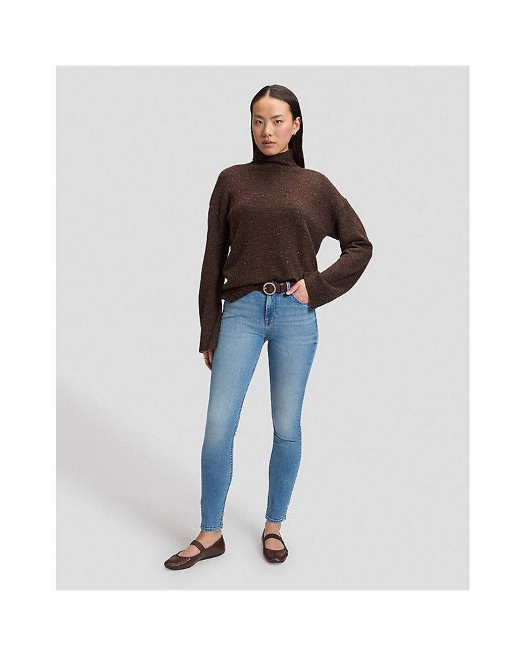 Lee Jeans Brown Relaxed High Neck Knit Sweater
