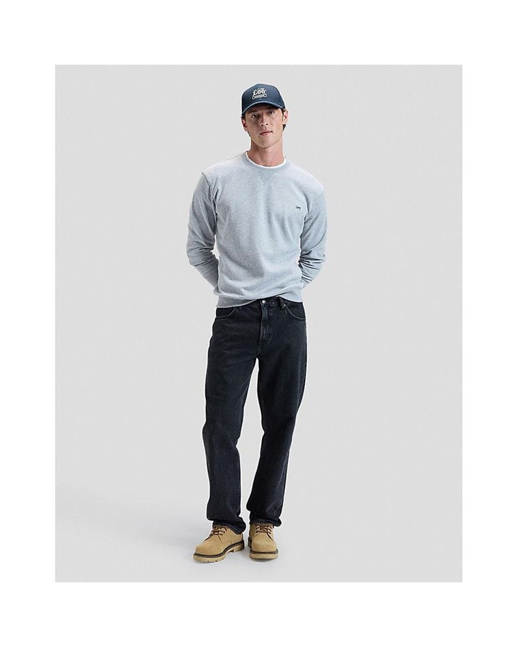 Lee Jeans Blue Regular Plain Crew Sweatshirt for men