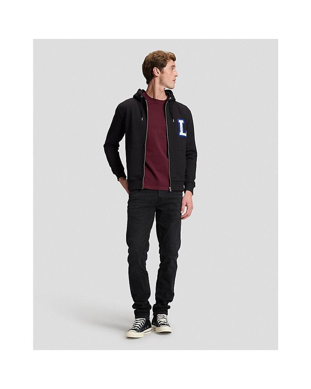 Lee Jeans Black Regular Varsity Full Zip Hoodie for men