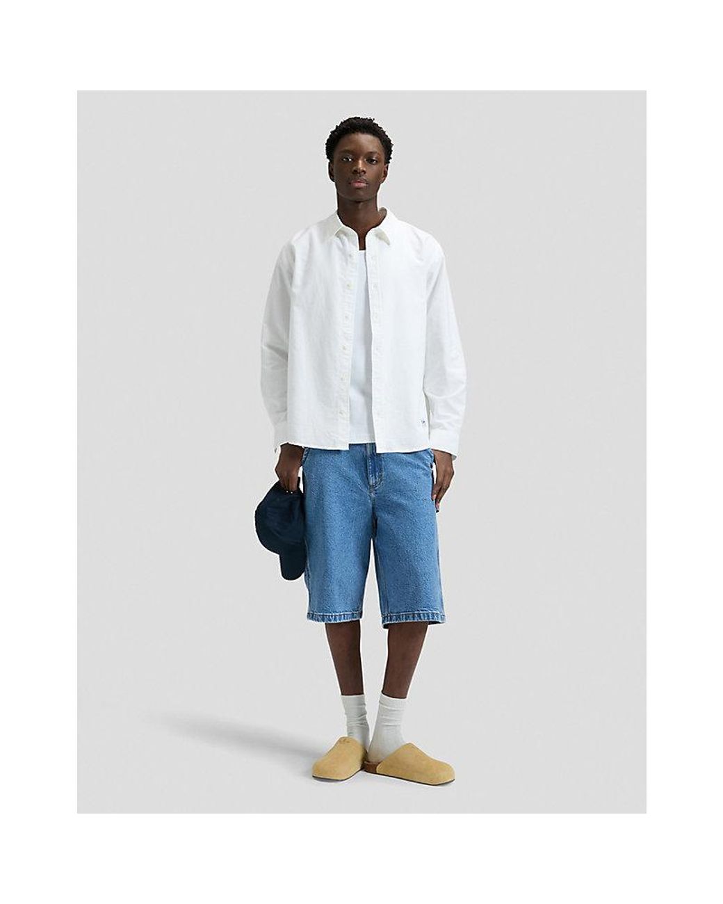 Lee Jeans White Workwear Relaxed No Pocket Button Down Shirt for men