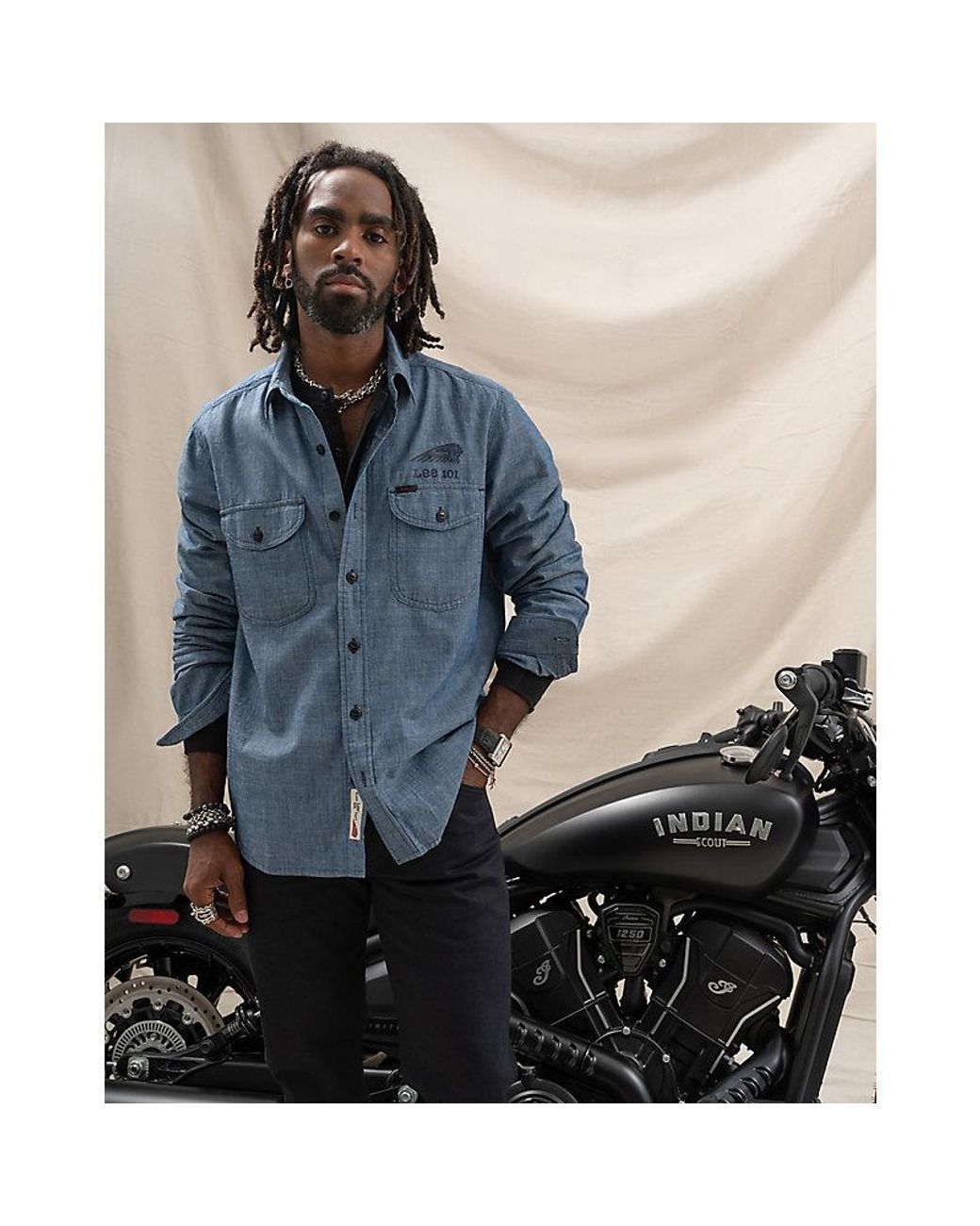 Lee Jeans Blue Mens X Indian Motorcycle 101 Ls Workshirt for men