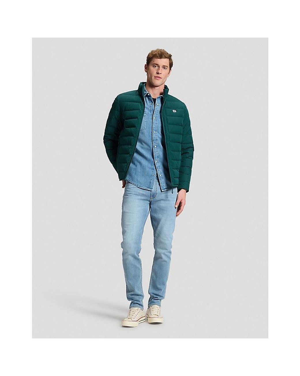 Lee Jeans Green Regular Stand Collar Puffer Jacket for men