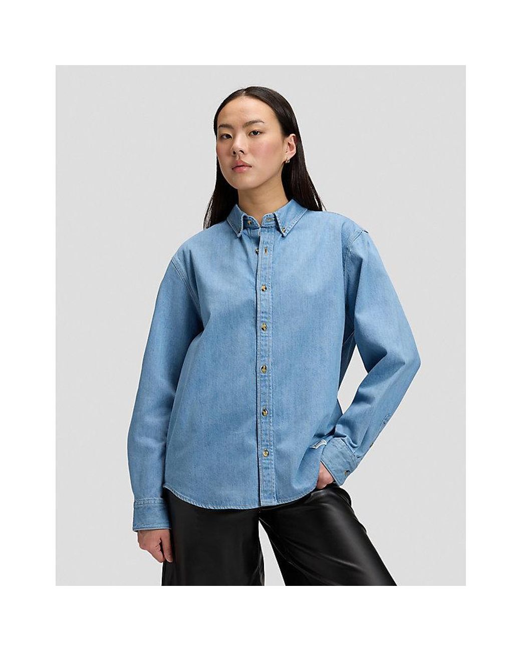 Lee Jeans Blue Workwear Relaxed No Pocket Button Down Shirt for men