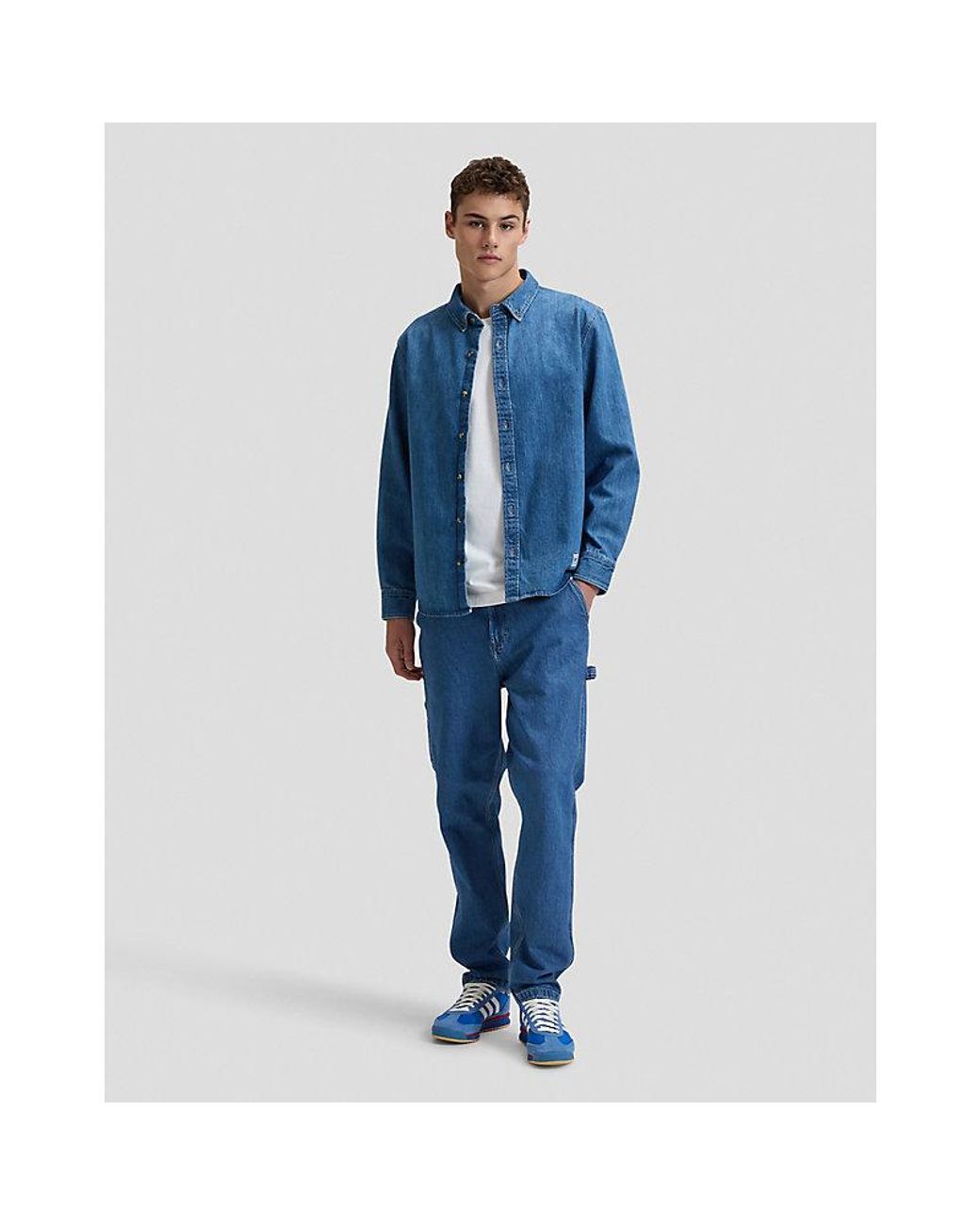 Lee Jeans Blue Workwear Relaxed No Pocket Button Down Shirt for men