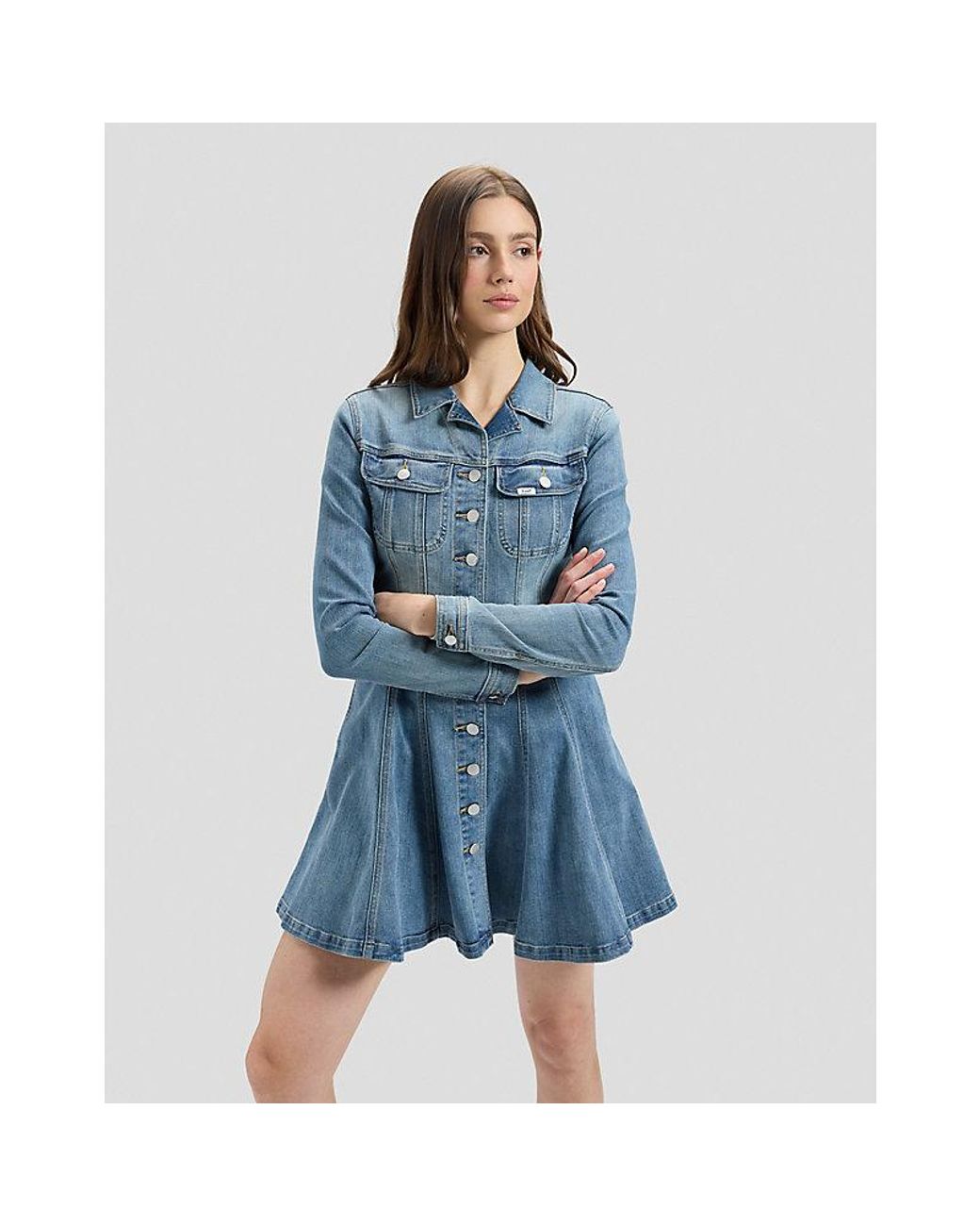 Lee Jeans Blue Long Sve Fitted Dress