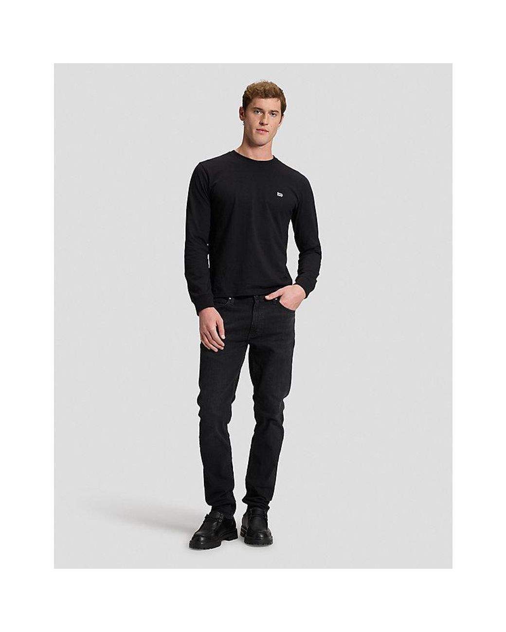 Lee Jeans Black Regular Long Sve Patch Logo Tee for men