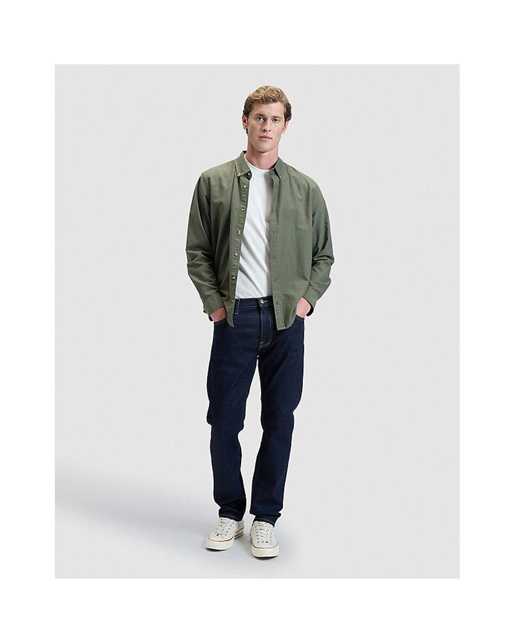 Lee Jeans Green Workwear Relaxed No Pocket Button Down Shirt for men