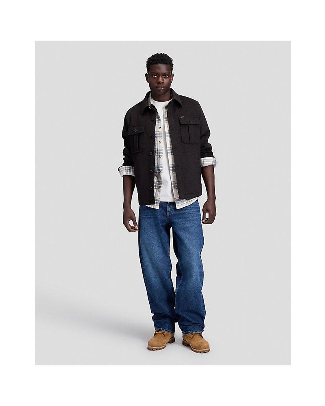 Lee Jeans Black Relaxed Utility Wool Shirt for men