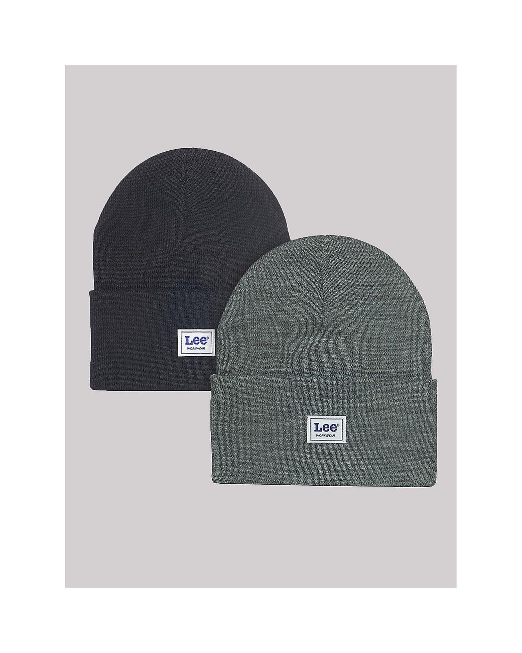 Lee Jeans Gray Workwear Logo Patch Beanie Set