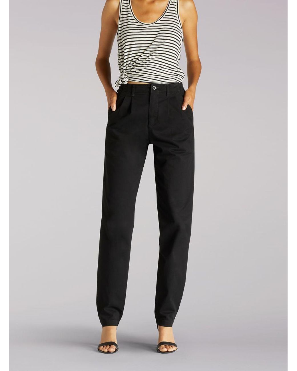 Lee Jeans Cotton Side Elastic Pants in Black - Lyst