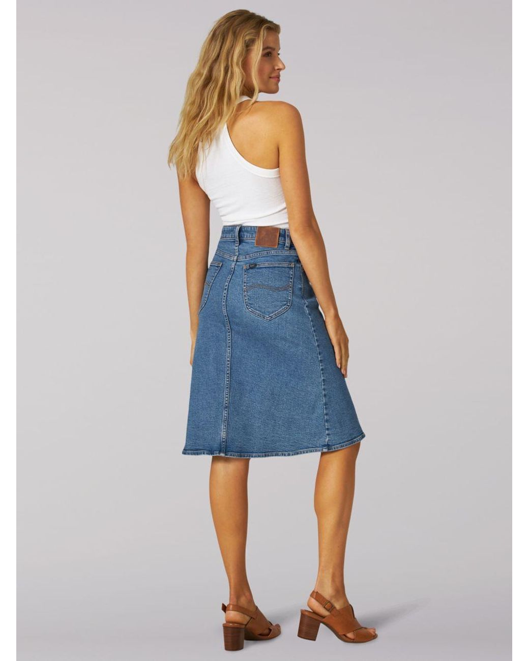 Lee Jeans Rise A-line Button Midi Skirt Blue Lyst