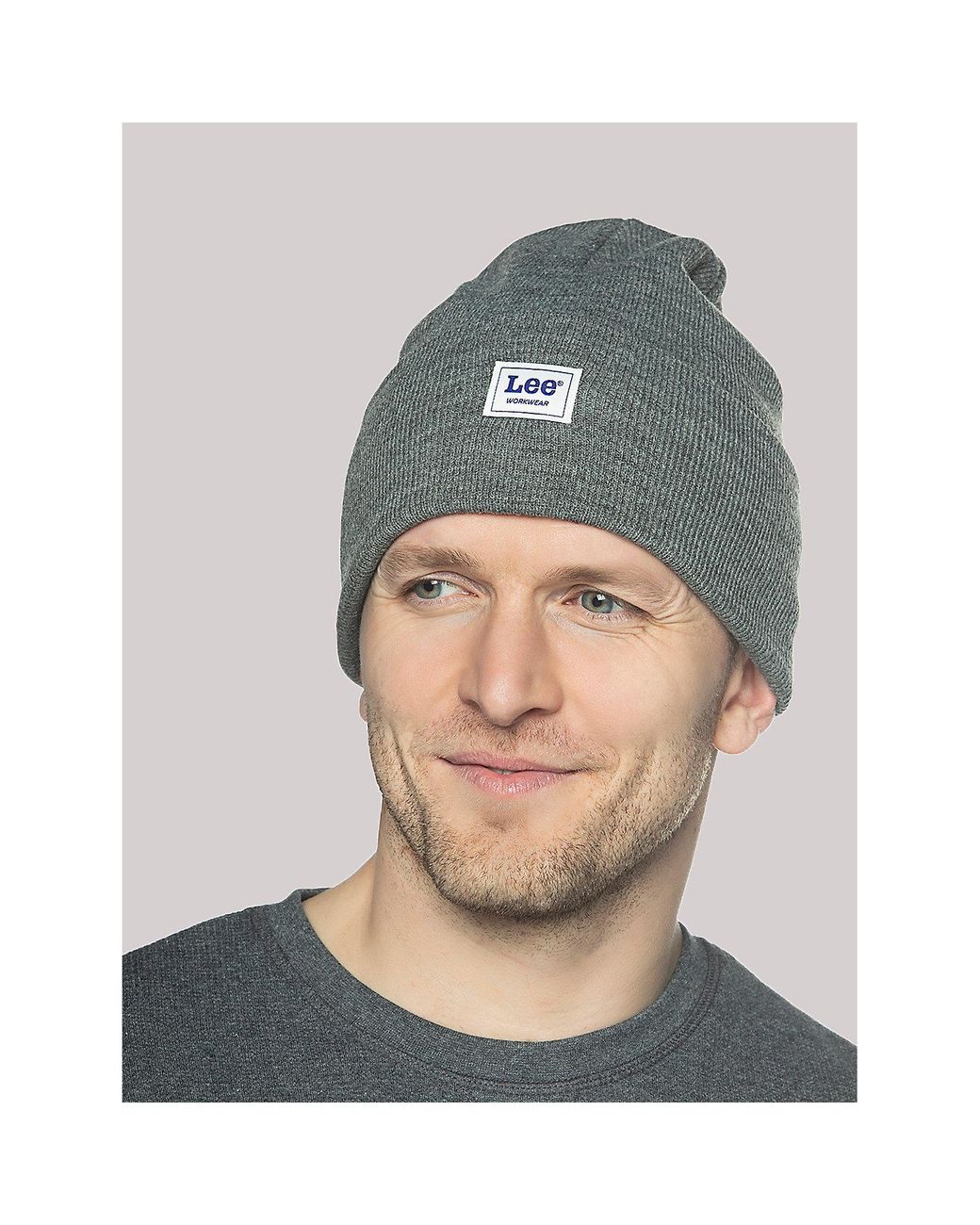 Lee Jeans Gray Workwear Logo Patch Beanie Set