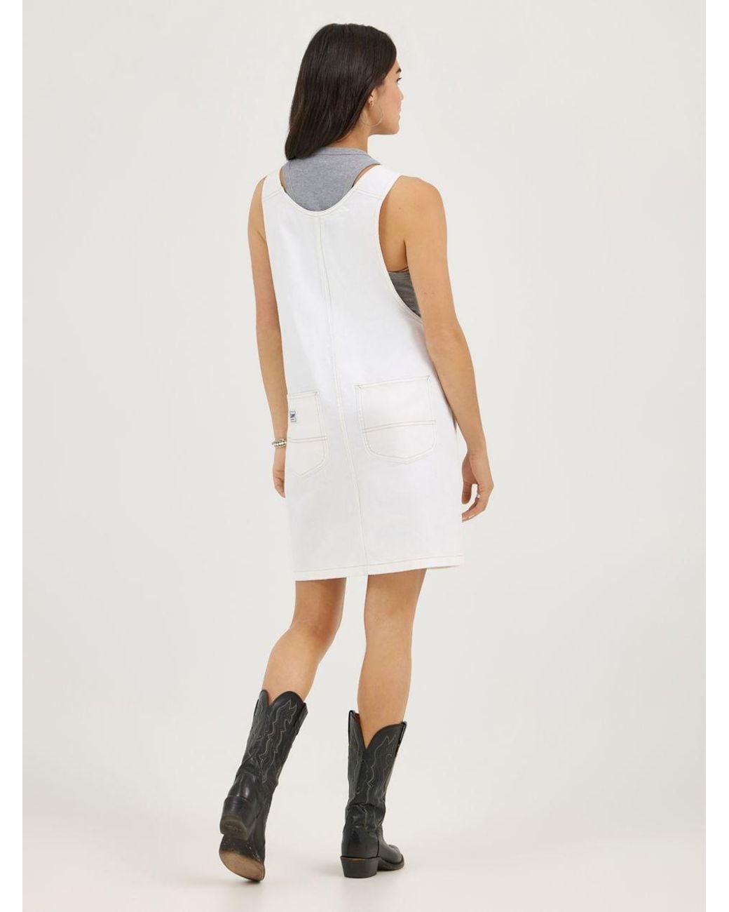 Lee Jeans Womens Loose Bib Denim Overall Dress in White | Lyst