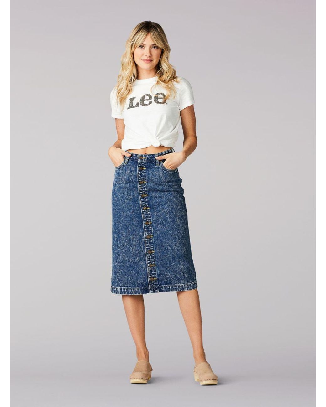 Lee Jeans Vintage Modern High Rise Midi Skirt Sure Blue | Lyst