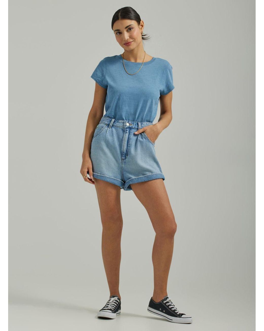 Lee Jeans Womens High Rise Pleated Denim Shorts in Blue Lyst