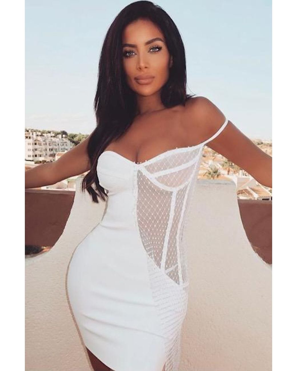 LemonLunar Brown The Nova Bandage Dress Diamanté Detailing