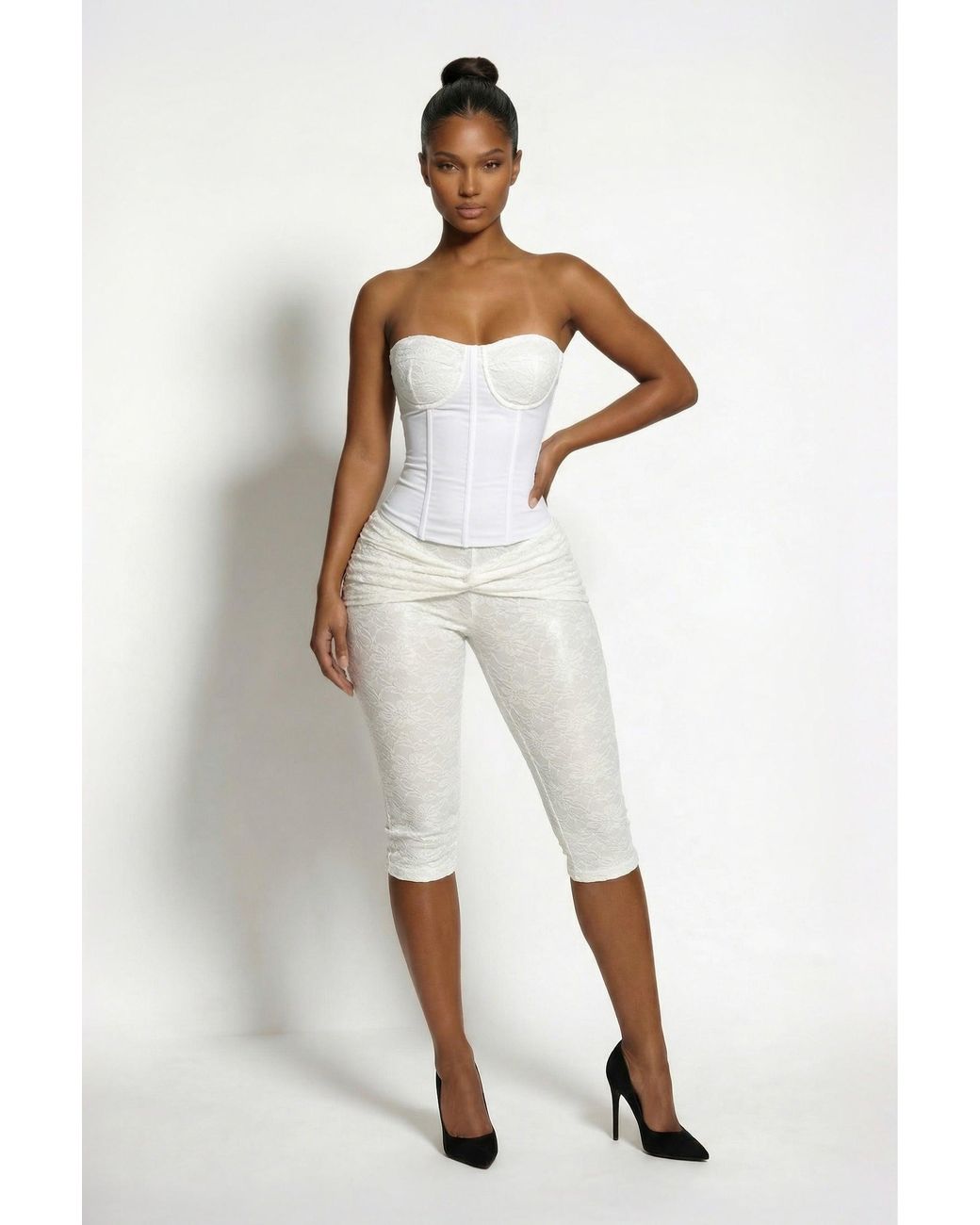 LemonLunar White The Flora Lace Capri Pants