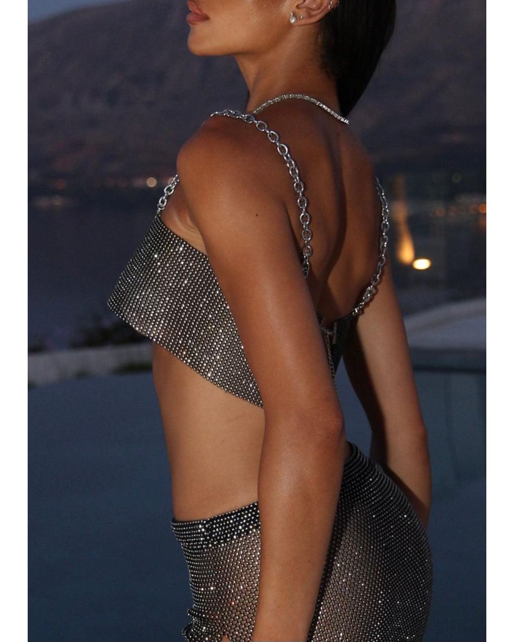 LemonLunar Blue The Khloe Mesh Diamante Top