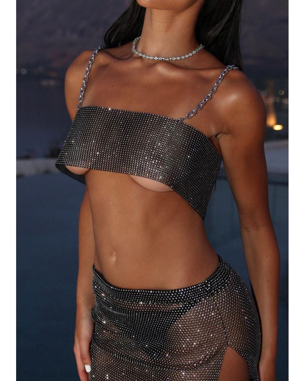 LemonLunar Blue The Khloe Mesh Diamante Top