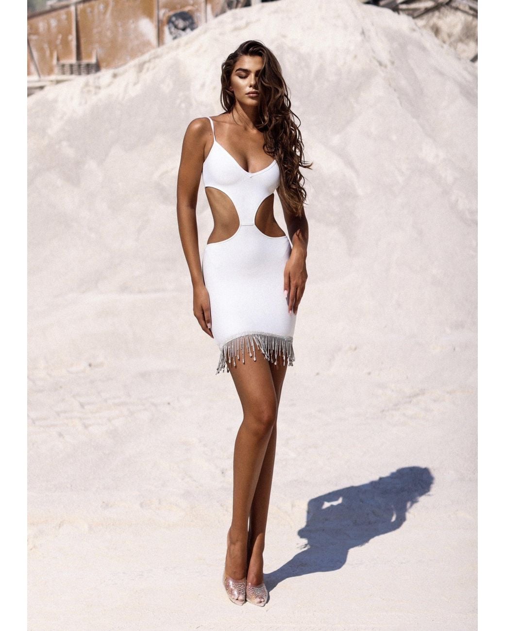 LemonLunar White The Teo Diamante Bandage Dress
