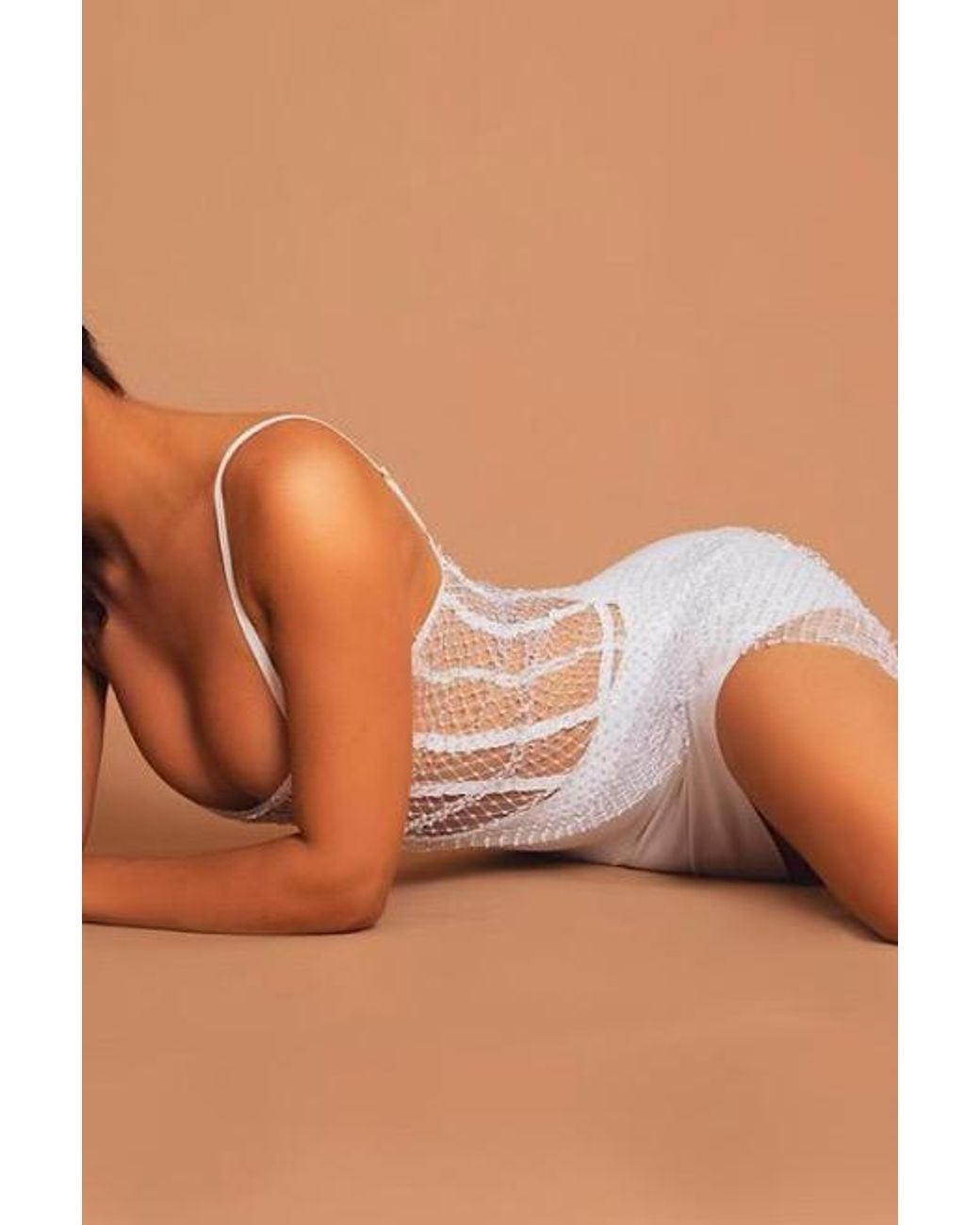 LemonLunar Brown The Nova Bandage Dress Diamanté Detailing