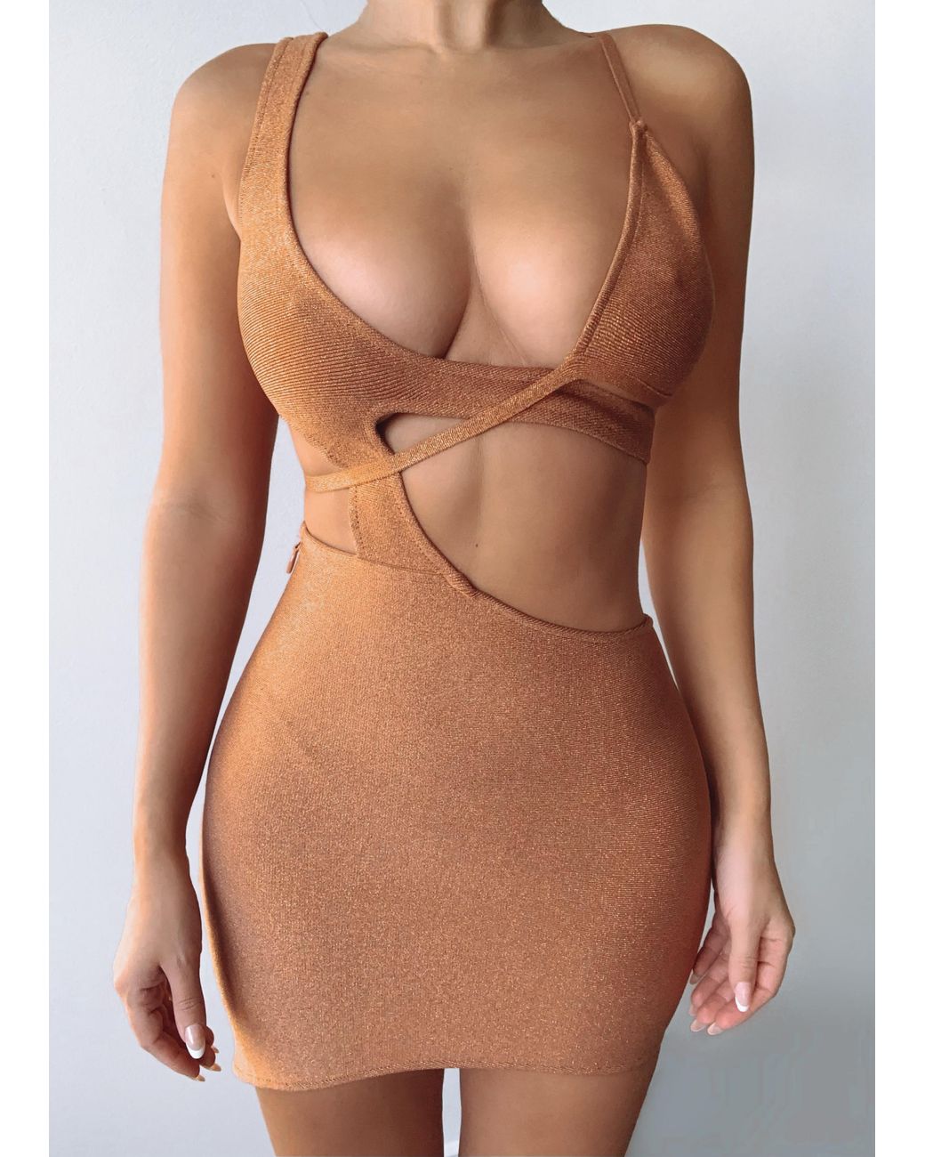 LemonLunar Brown The Jesse Glitter Bandage Dress
