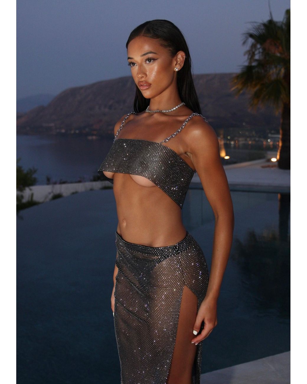 LemonLunar Blue The Khloe Mesh Diamante Top