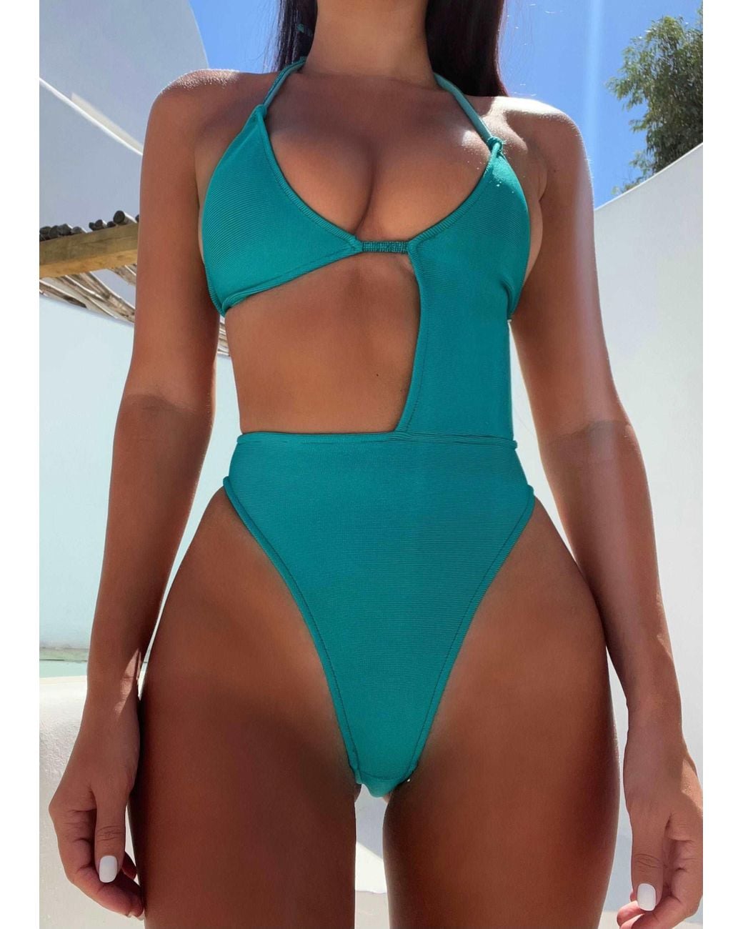 LemonLunar Blue The Bandage Swimsuit Diamante Details