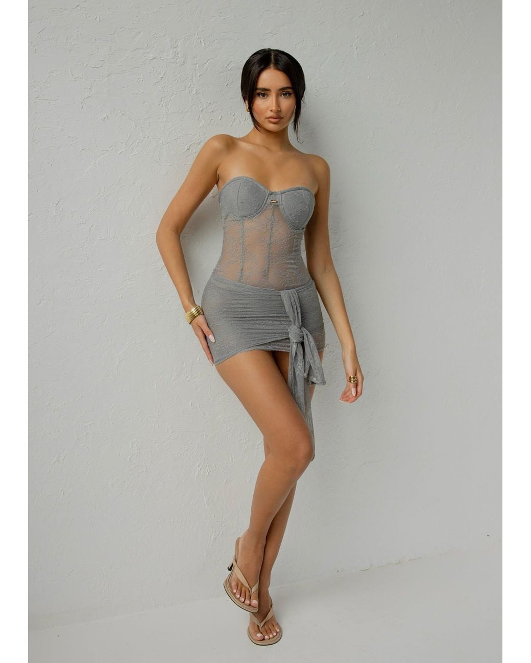 LemonLunar Gray The Lace Mini Dress