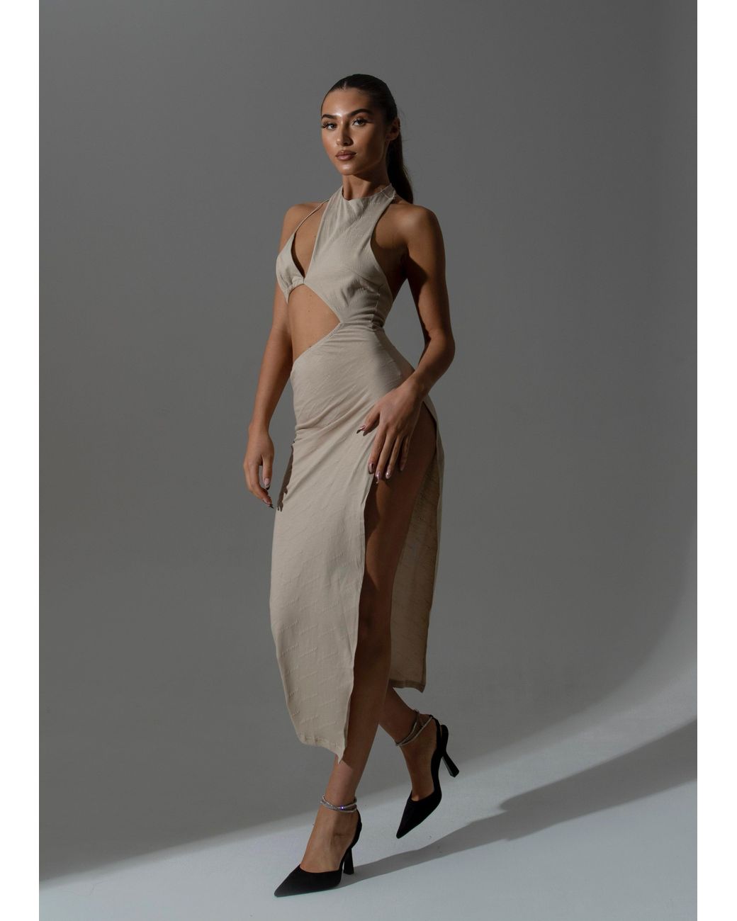 LemonLunar Gray The Cut Out Midi Dress