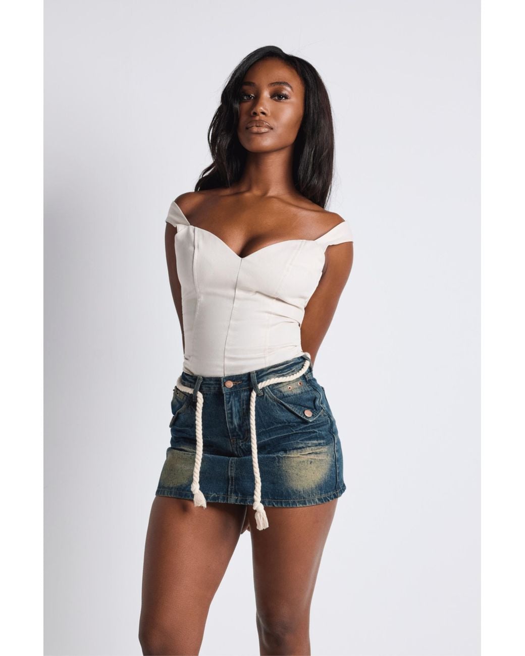 LemonLunar White The Denim Mini Skirt
