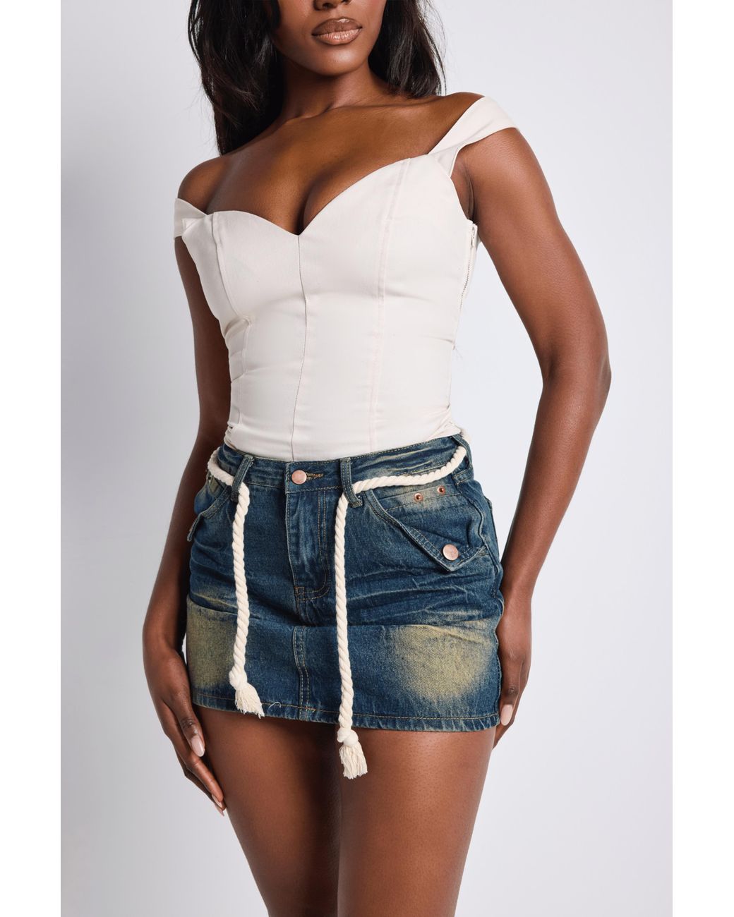 LemonLunar White The Denim Mini Skirt