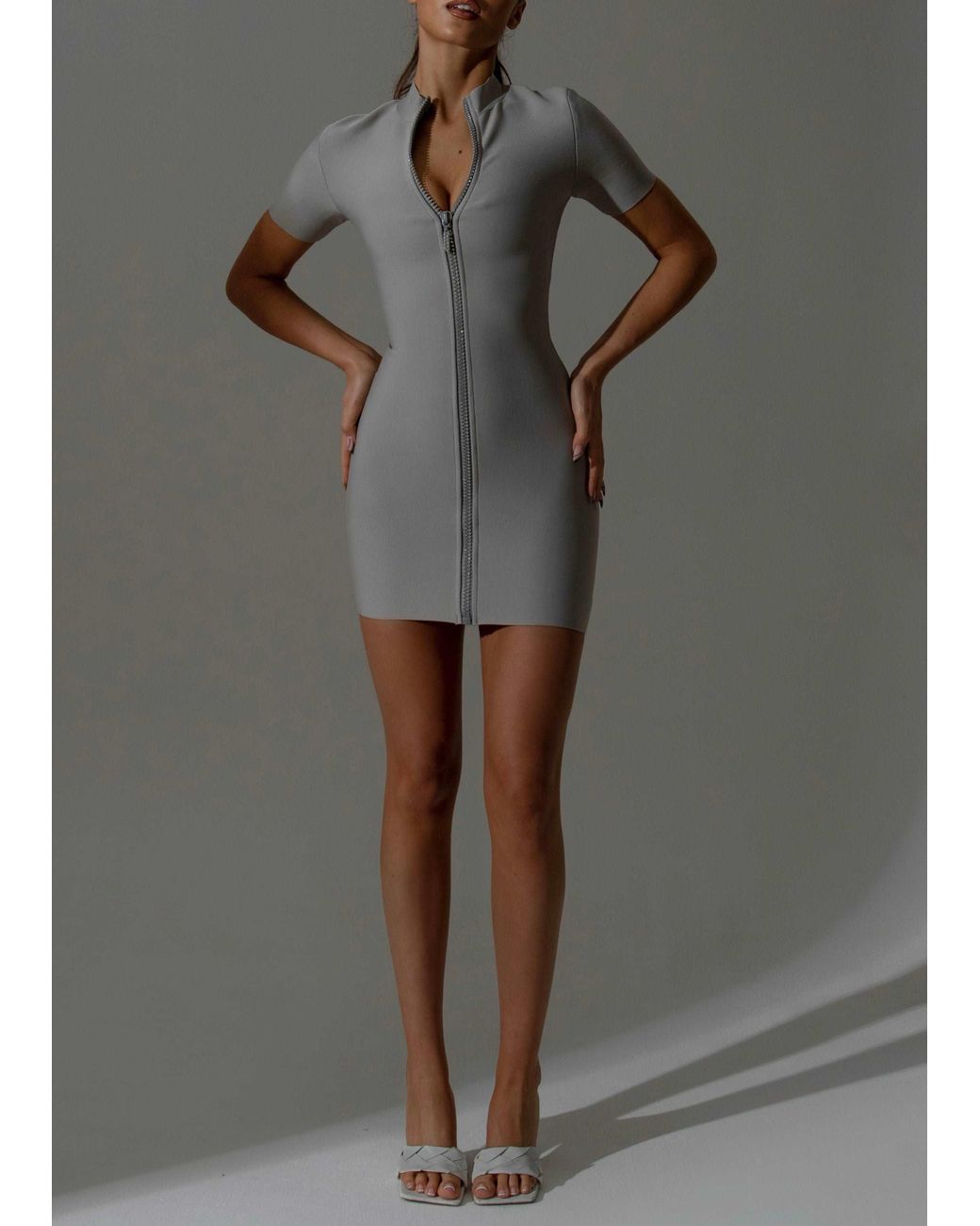 LemonLunar Gray The Arrie Diamante Zip Mini Dress