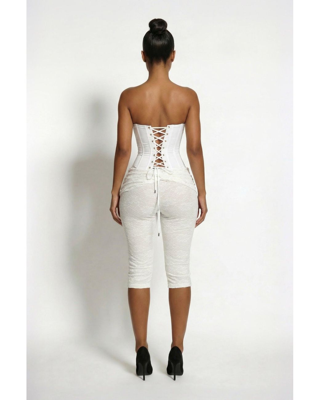 LemonLunar White The Flora Lace Capri Pants