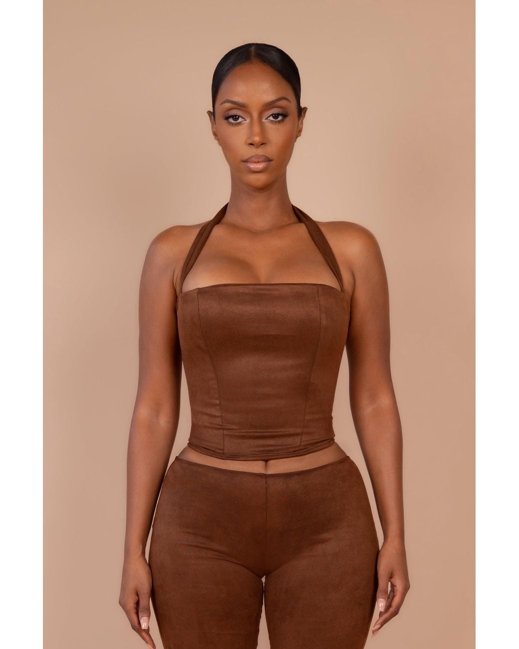 LemonLunar Brown The Maeve Corset Halter Top Suede