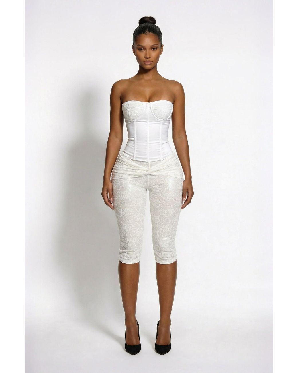 LemonLunar White The Flora Lace Capri Pants