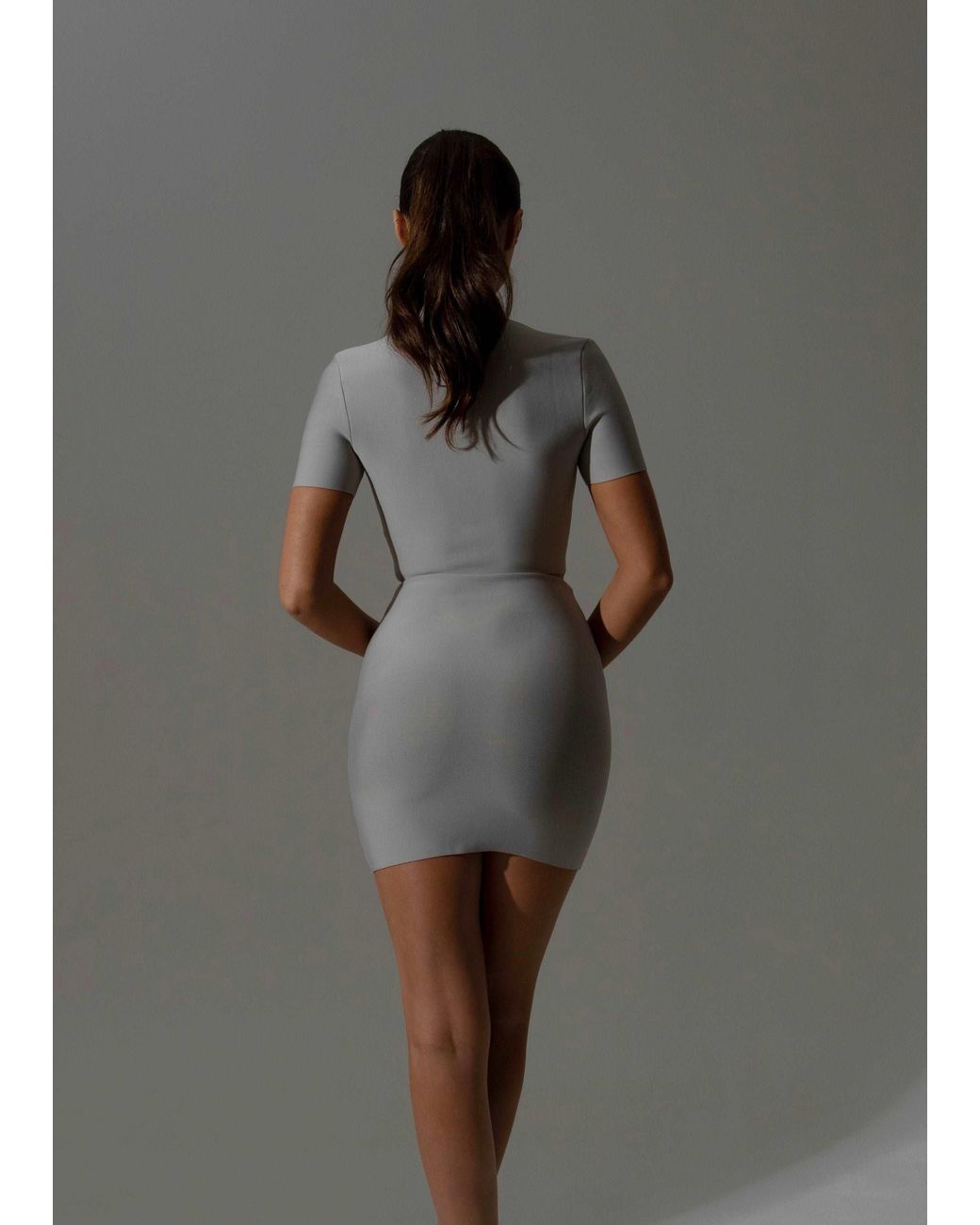 LemonLunar Gray The Arrie Diamante Zip Mini Dress